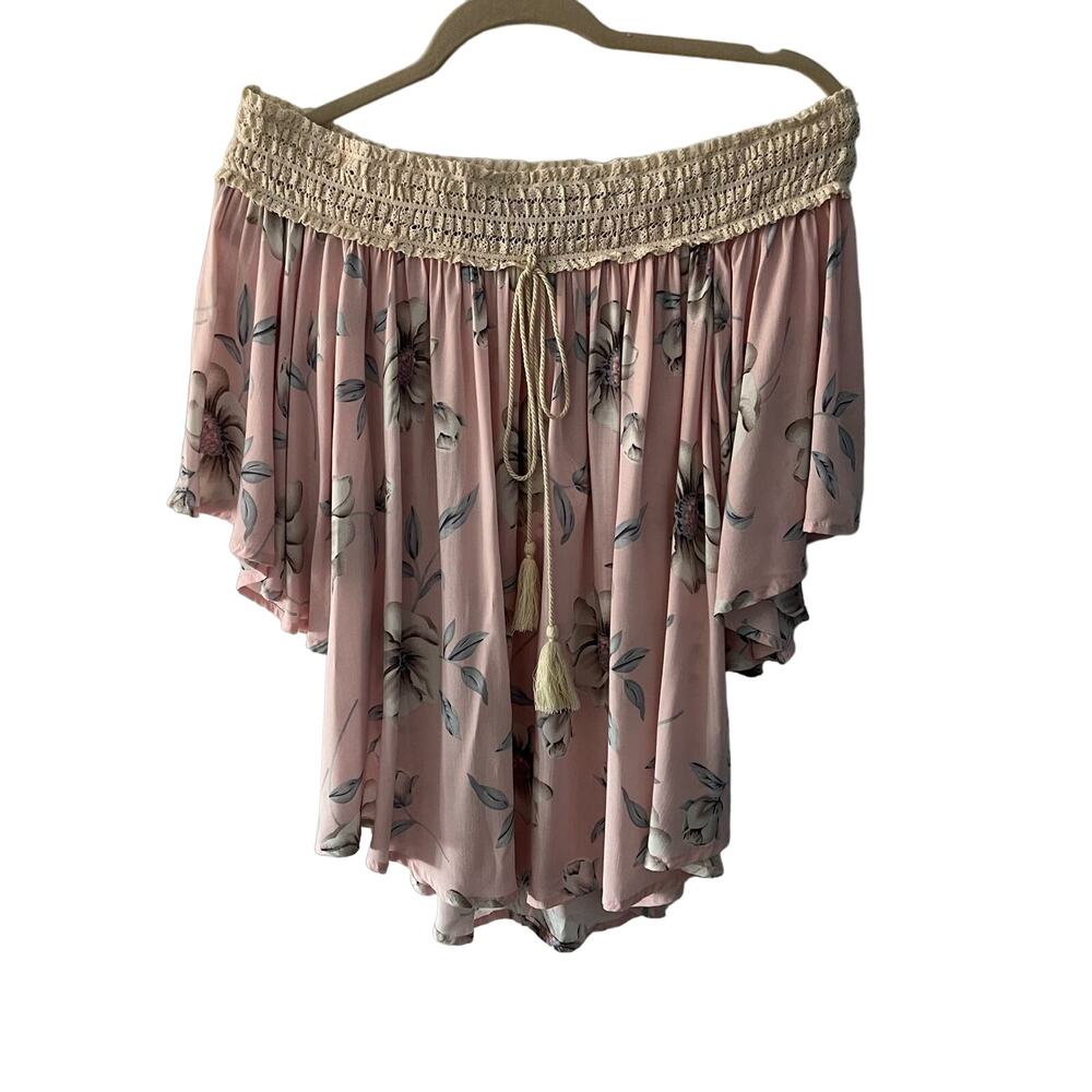 Umgee Top Off The Shoulder Floral Pink Women's size Small Cottagecore Fairycore